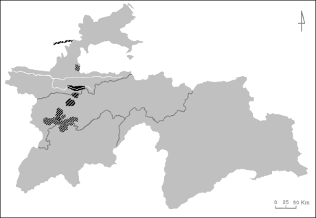 Main areas populated by Yaghnobi speakers in Tajikistan